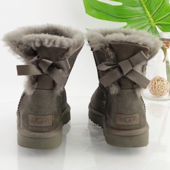 UGG Womens Mini Bailey Bow Boots Size 6 Gray Suede Sherpa Shearling Short Bootie - Picture 10 of 16